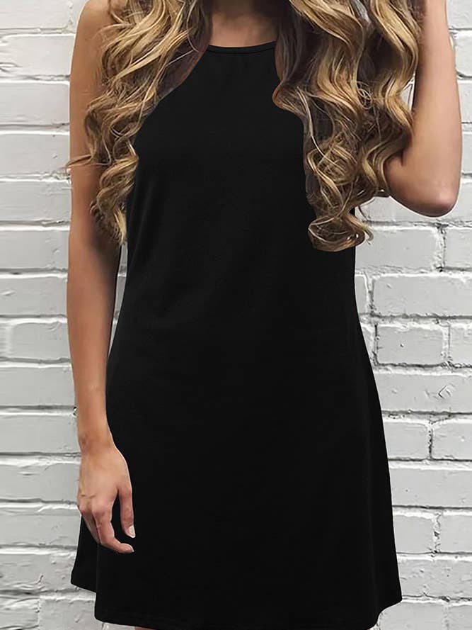 Summer Black Crew Neck Sleeveless Tank Dress STC359 for wholesale on Faire