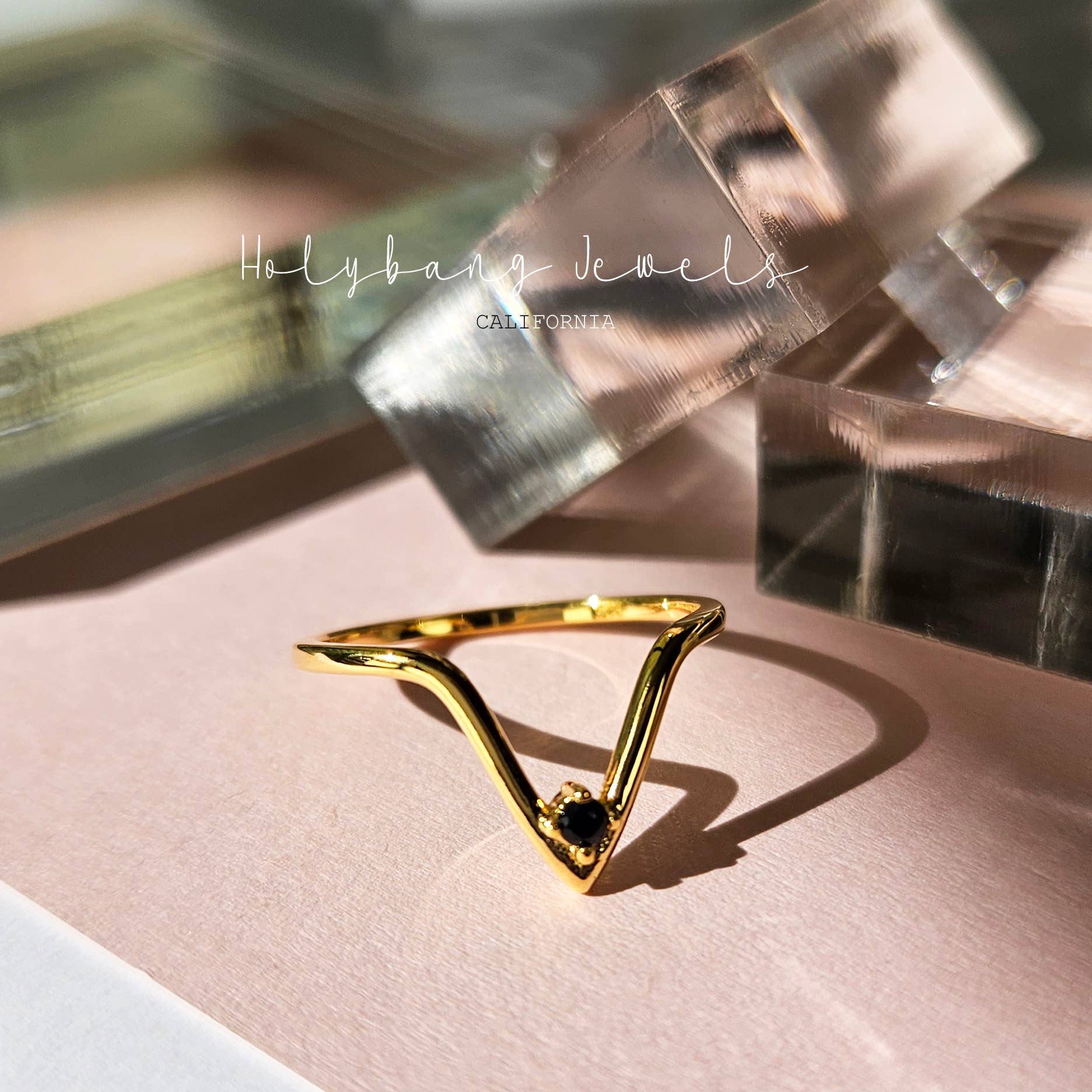 HolyBang Jewels - Wholesale Cocktail/Statement Ring - BLACK CZ V RING - R-F40311