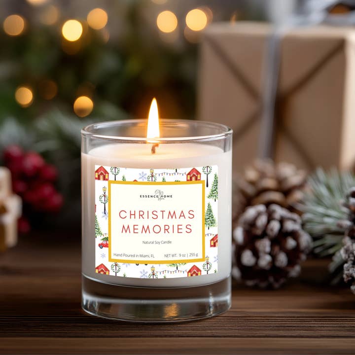 Christmas Memories Candle 9 oz Soy Candle for wholesale by Essence Home Miami