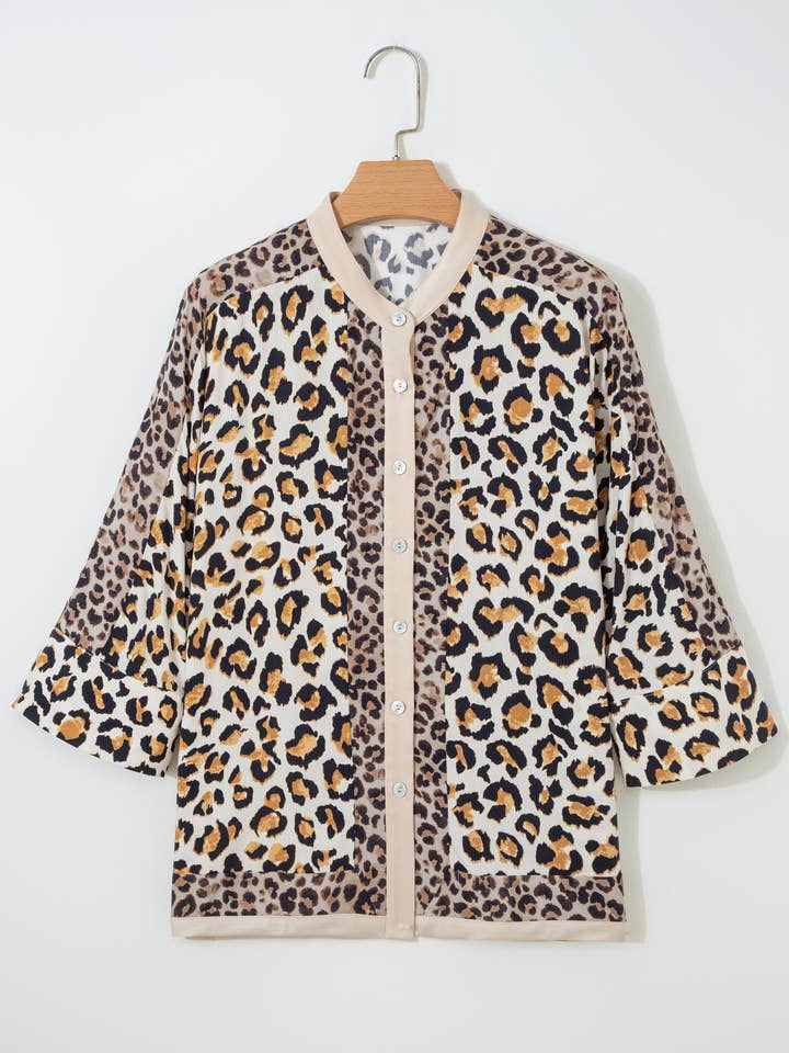 Chemise à boutons à manches 3/4 à motif léopard pour la vente par PRETTY BASH
