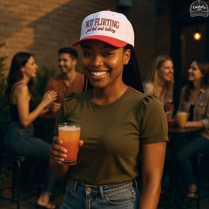 Not flirting just hot and talking trucker hat canvas for wholesale by The Candy Collections