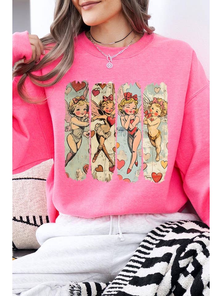 COLORBEAR - Wholesale T-Shirt (Graphic) - Unisex - Retro Cupid Graphic Fleece Sweatshirt
