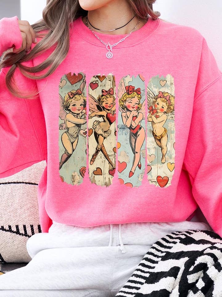 Retro Cupid Grafisk Fleece Sweatshirt för wholesale av COLORBEAR