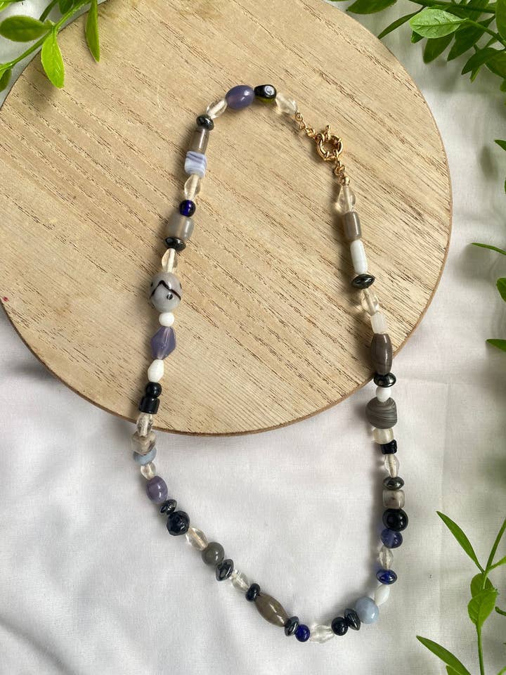 Black and Gray Beaded Necklace, Sustainable Jewelry for wholesale by Glitter and Glow Co