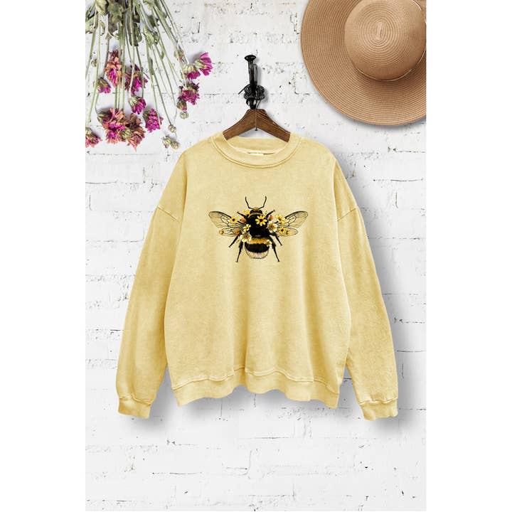 BUMBLEBEE MET BLOEMEN GRAFISCHE MINERALEN WASSING SWEATSHIRT voor wholesale door VINTAGE POINT USA
