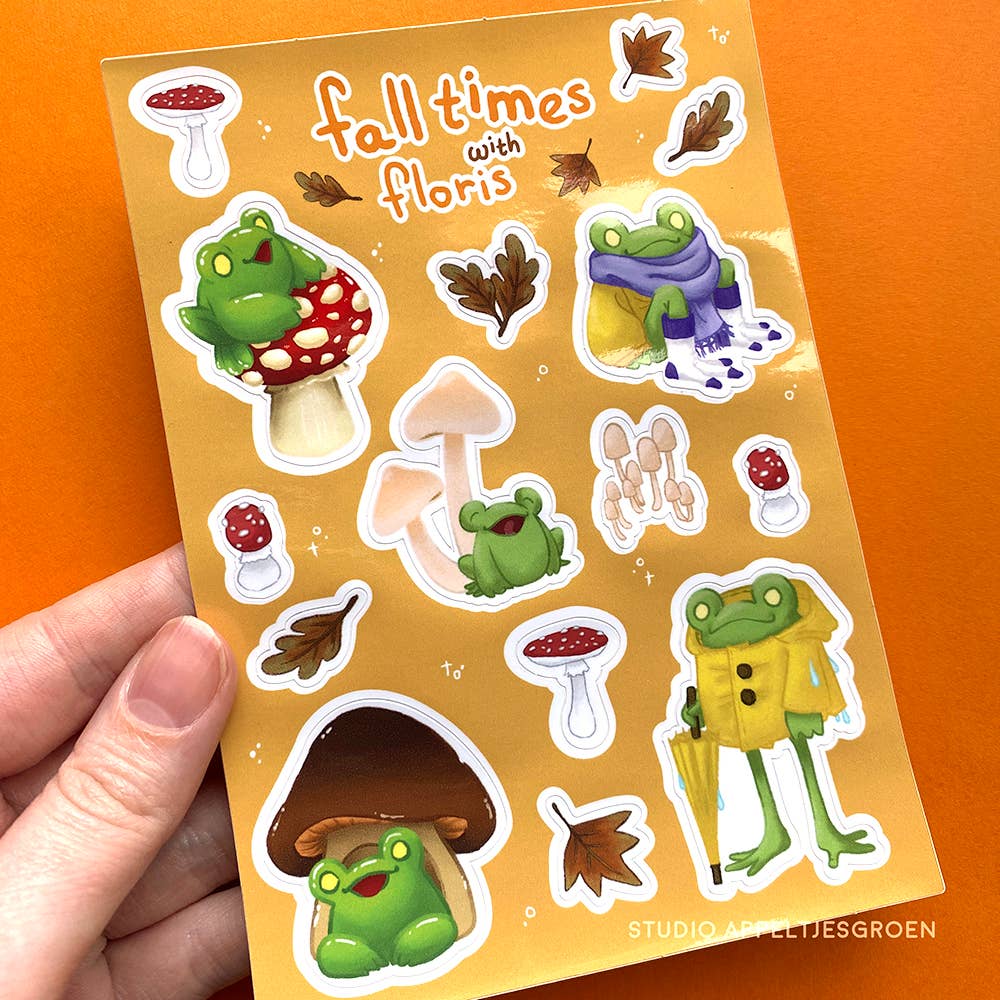 Studio Appeltjesgroen - Wholesale Sticker - Sticker sheet Mushroom and Frogs Fall and Autumn leaves2
