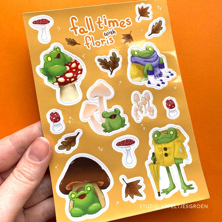 Studio Appeltjesgroen - Wholesale Sticker - Sticker sheet Mushroom and Frogs Fall and Autumn leaves2