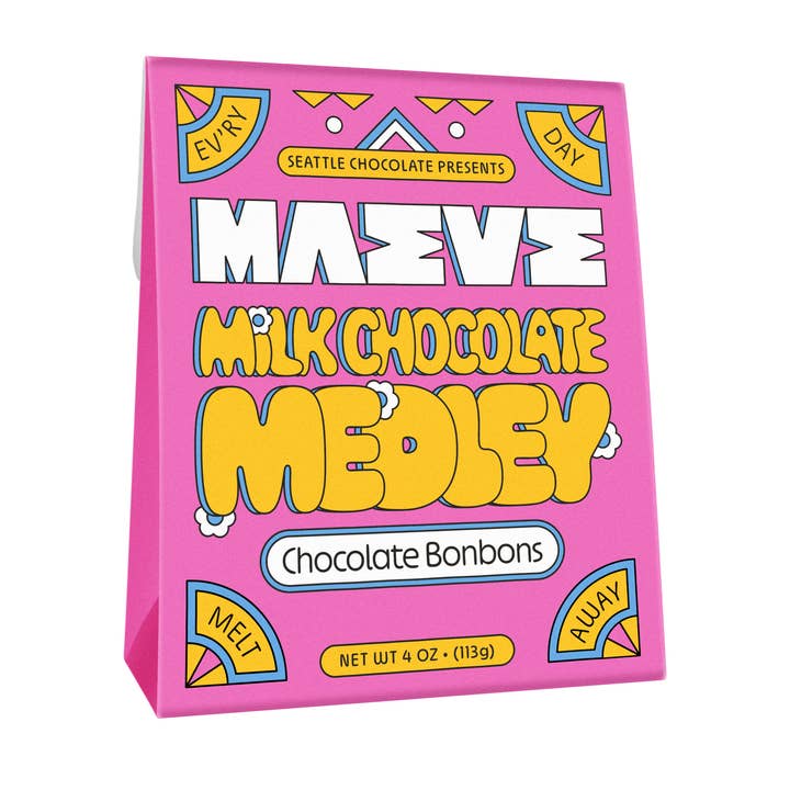Milk Chocolate Medley Bonbon Box - 4oz for wholesale by Seattle Chocolate Presents Maeve