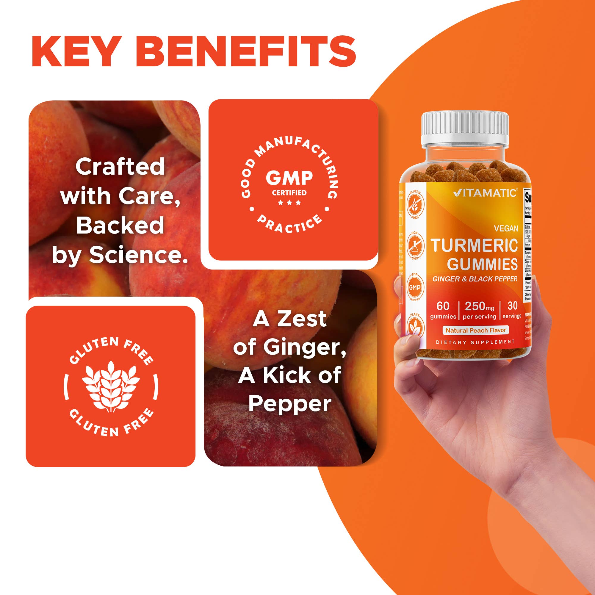 Vitamatic - Wholesale Oral Supplement/Vitamin - Vitamatic Turmeric Ginger with Black Pepper 60 Vegan Gummies4