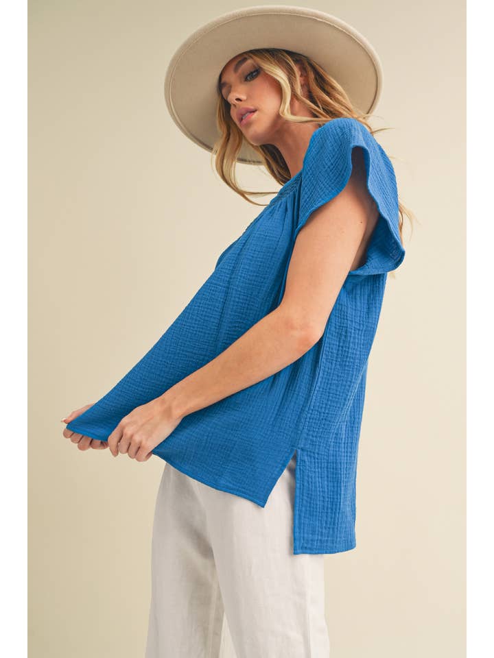 AEMI + CO - Vente Chemisier – femme - 8269DK Haut à manches courtes brodé Thia 38