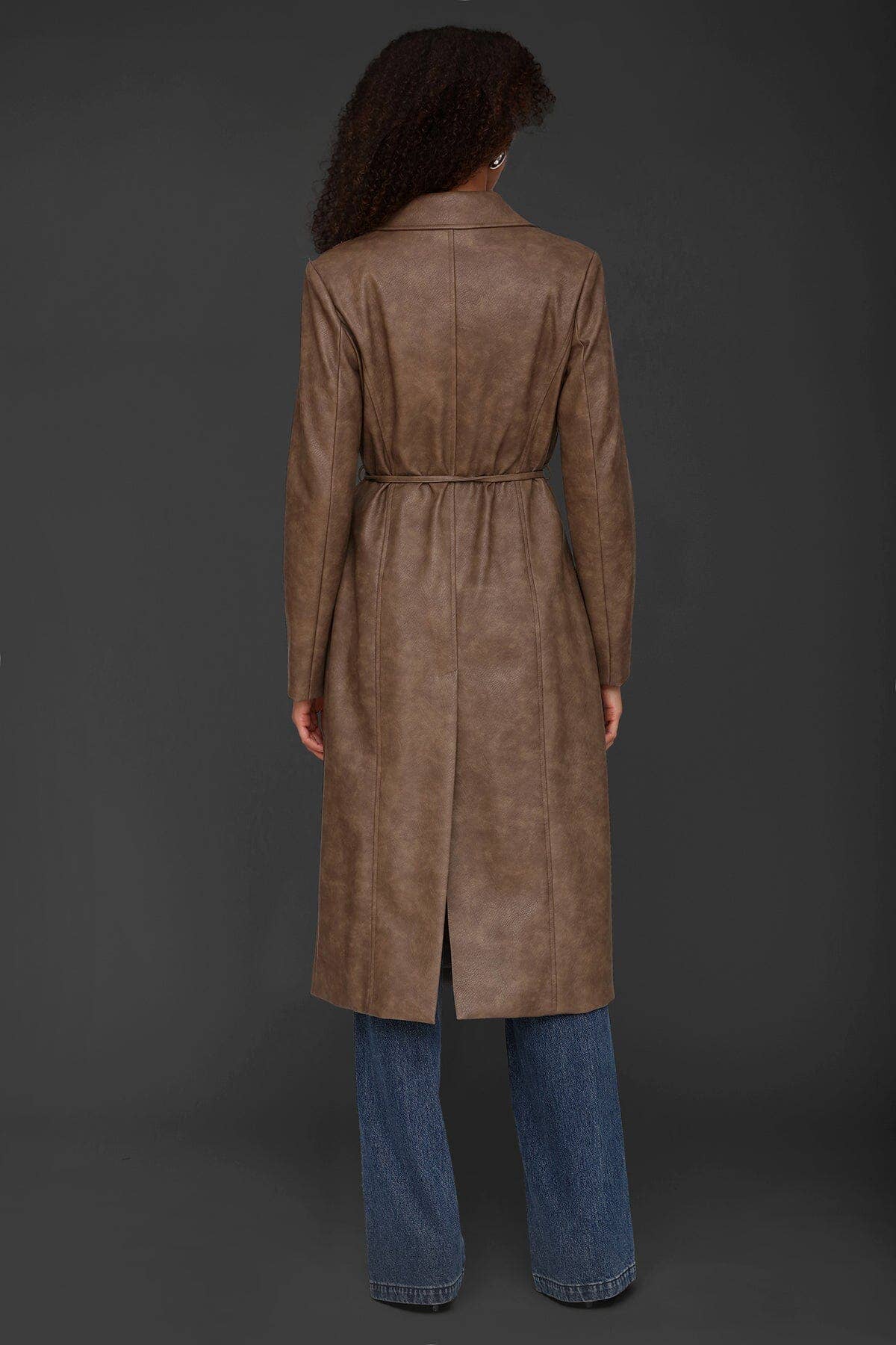 Java Belted Faux-Ever Leather™ Trench Coat for wholesale on Faire6