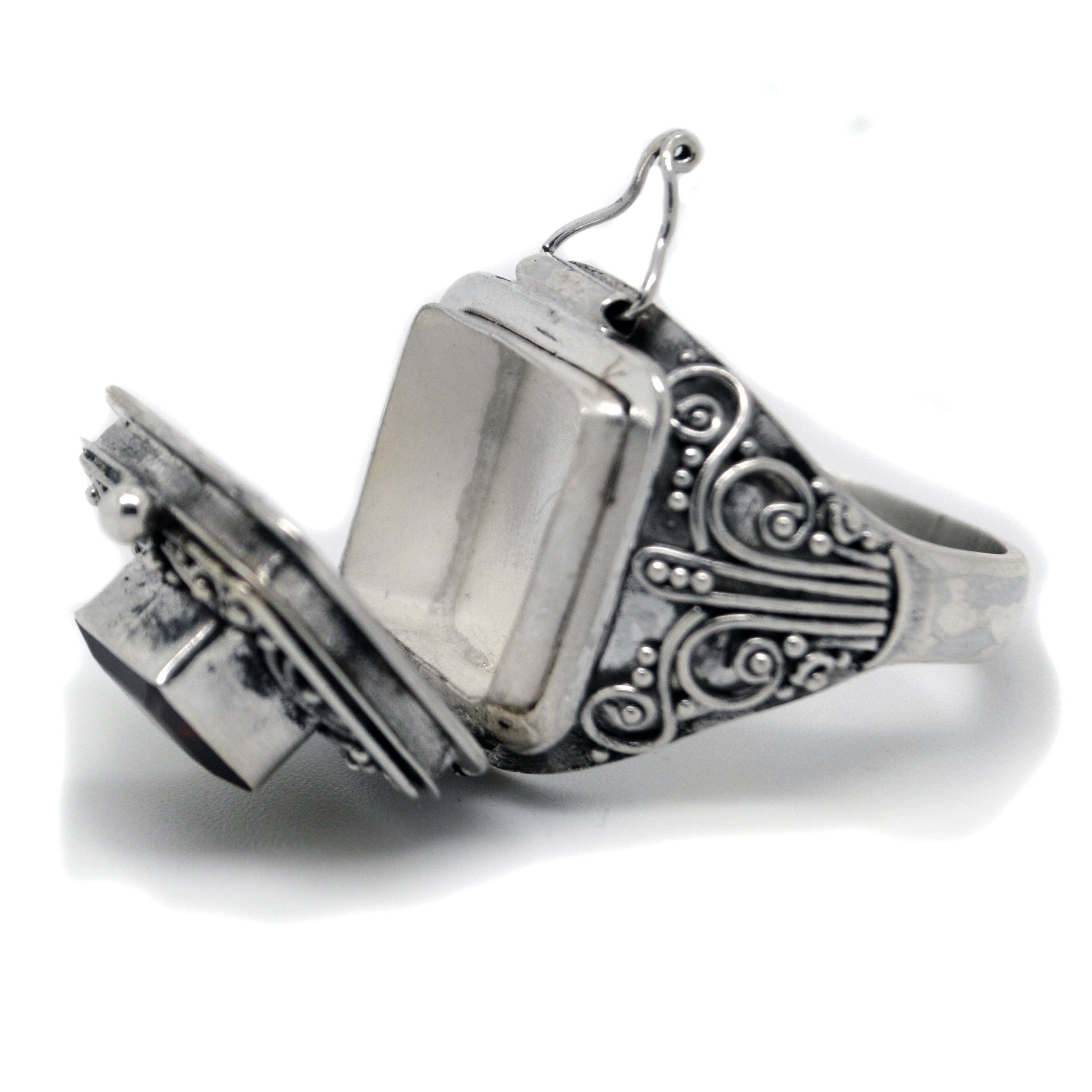 Silver Insanity - Wholesale Cocktail/Statement Ring - Square Genuine Garnet Poison Locket Box Sterling Silver Ring1