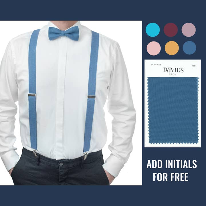 Stahlblaue Fliege und Hosenträger für den Großhandel von DucksnFoxes