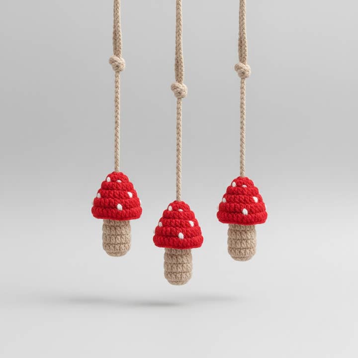 Mushroom Chapstick/Lipstick Holder Bag Charm | Handwoven for wholesale by Handmade By Uruba