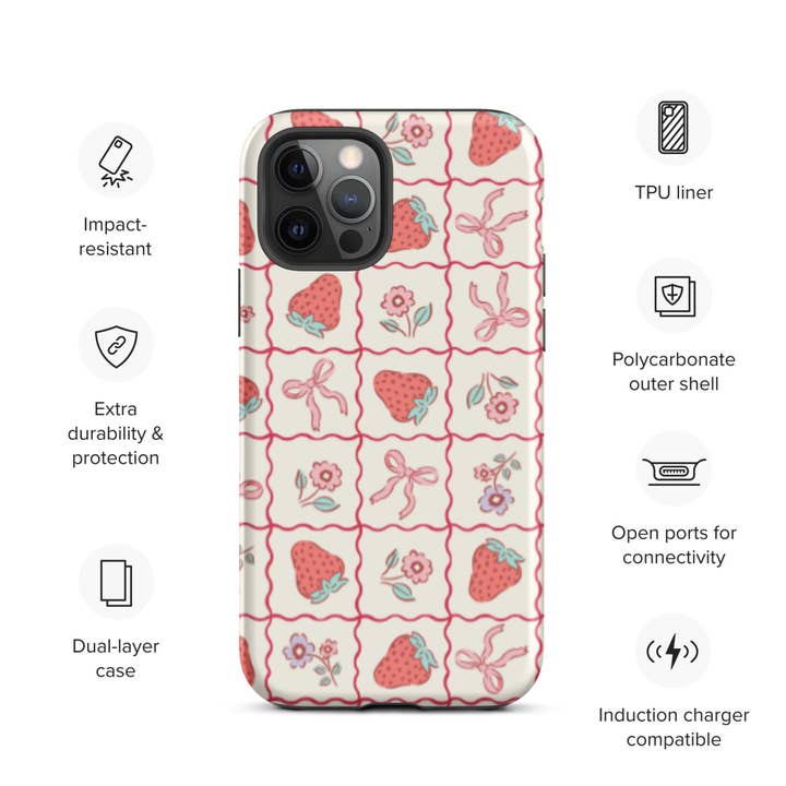 CrescentCatCo - Wholesale Phone Case - Women's - Coquette Girly Strawberry and Bow iPhone Case12
