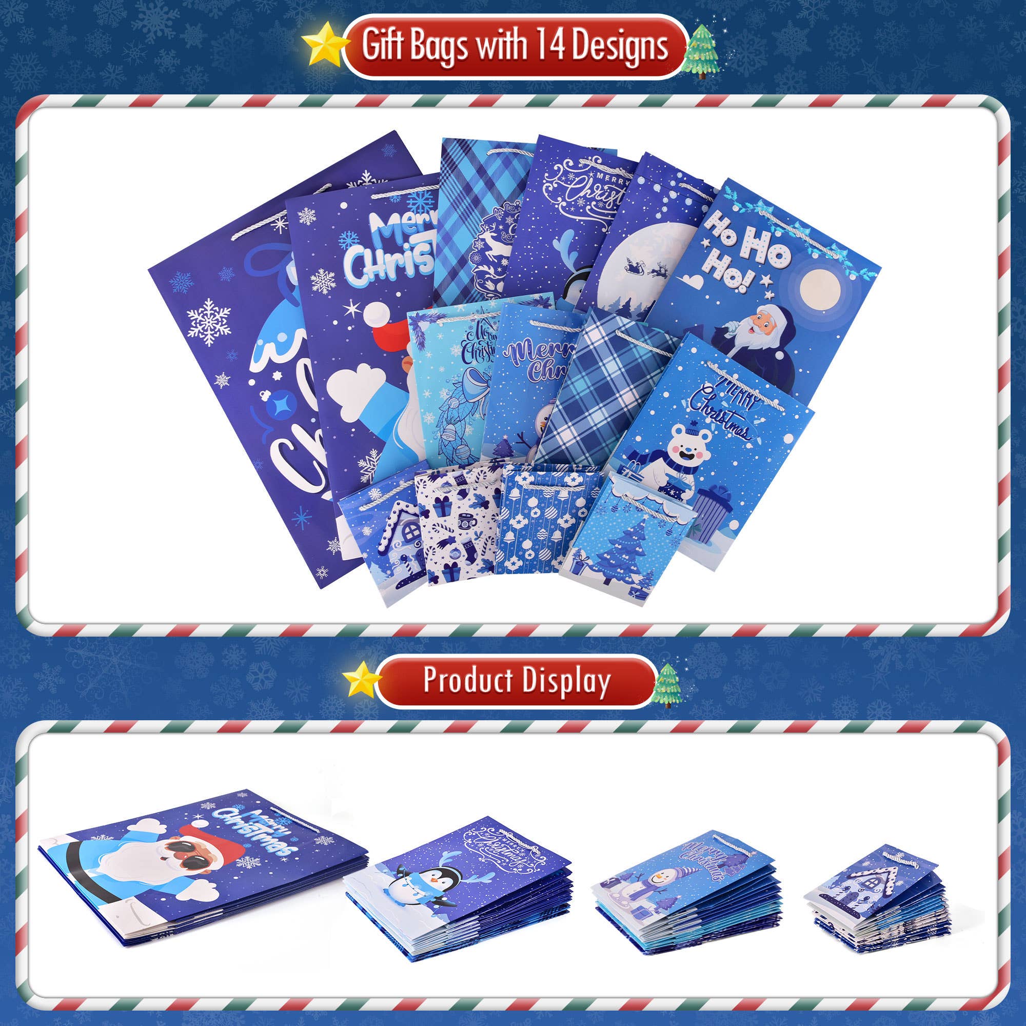 Presence - Wholesale Gift Bag Set/Pack - 28PCS Blue & White Christmas Gift Bags3