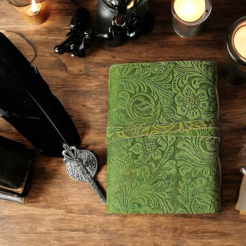 MNM HANDICRAFTS - Wholesale Journal/Diary - Green Floral journal Leather grimoire Handmade Leather Bound1
