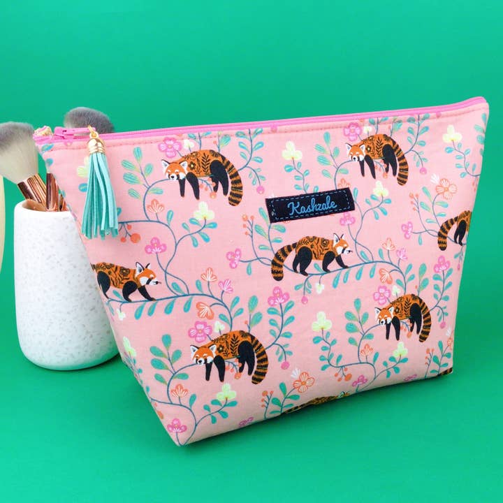 Saco de Maquilhagem Grande Red Panda. Bolsa de Maquilhagem Coral. por atacado de Kashzale Handmade Cosmetic Bags