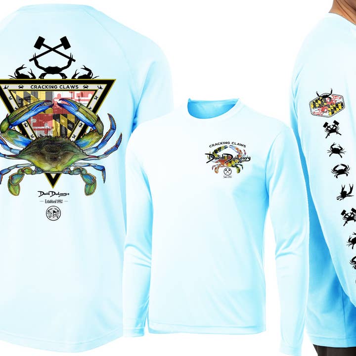 David Dunleavy - Wholesale Screen Printed T-Shirt - Men's - Men’s Performance Maryland Blue Crab Long Sleeve0