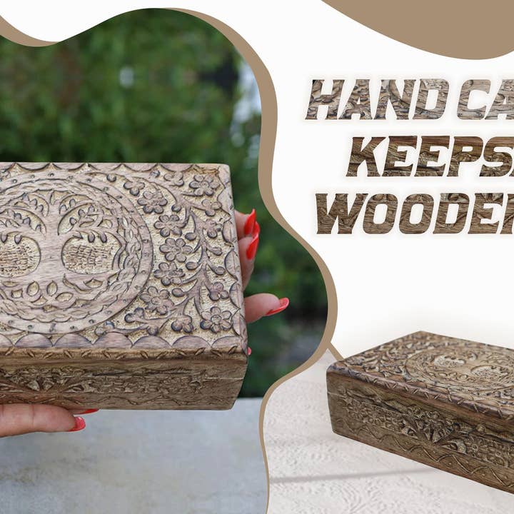 Lungta Imports - Wholesale Decorative Box - Large Hand Carved Tree of Life Wooden Box Keepsake Storage M