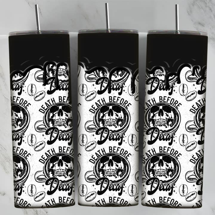 Death Before Decaf 20oz Skinny Tumbler for wholesale by WST Wholesale