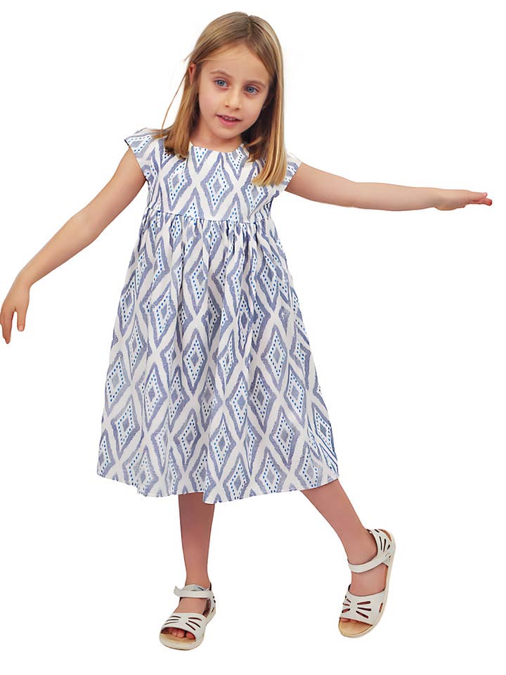 Robe bleue géométrique pour fille pour la vente par Kalimera Clothing Athens