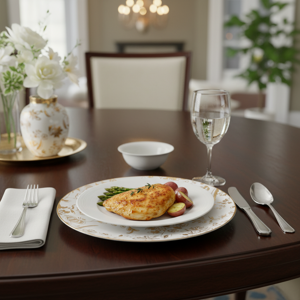 Kadra Kitchenware - Wholesale Charger Plate - Vikko Bliss Blossom Charger Plate White Gold Floral 121