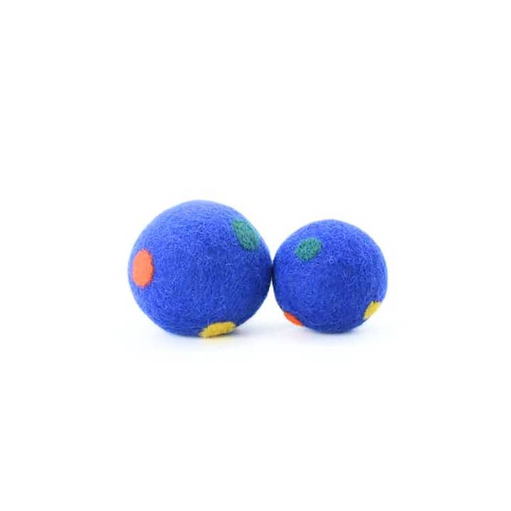 Woollyfelt - Wholesale Pet Toy - Cat/Dog - Blue Wool Felt Dot Balls2