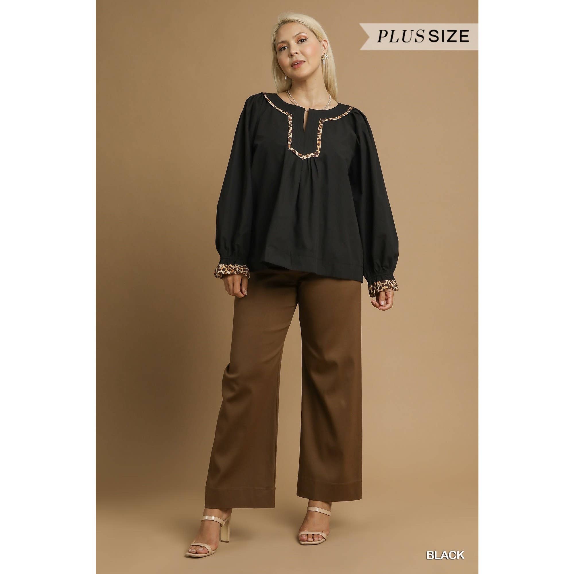 STYLE USA - Wholesale Shirt - Women's -  PLUS Leopard Trim Blouse3