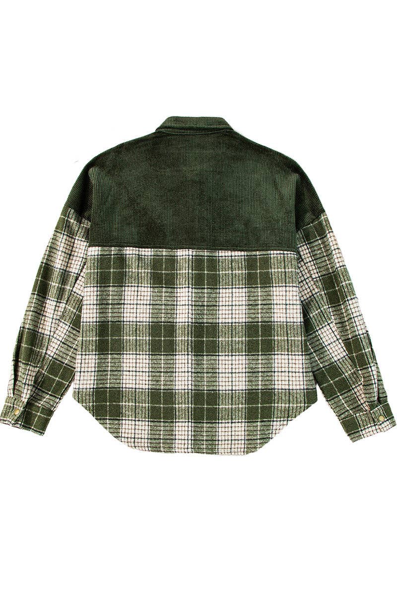 GREEN Plaid Corduroy Button-Up Shirt for wholesale on Faire9