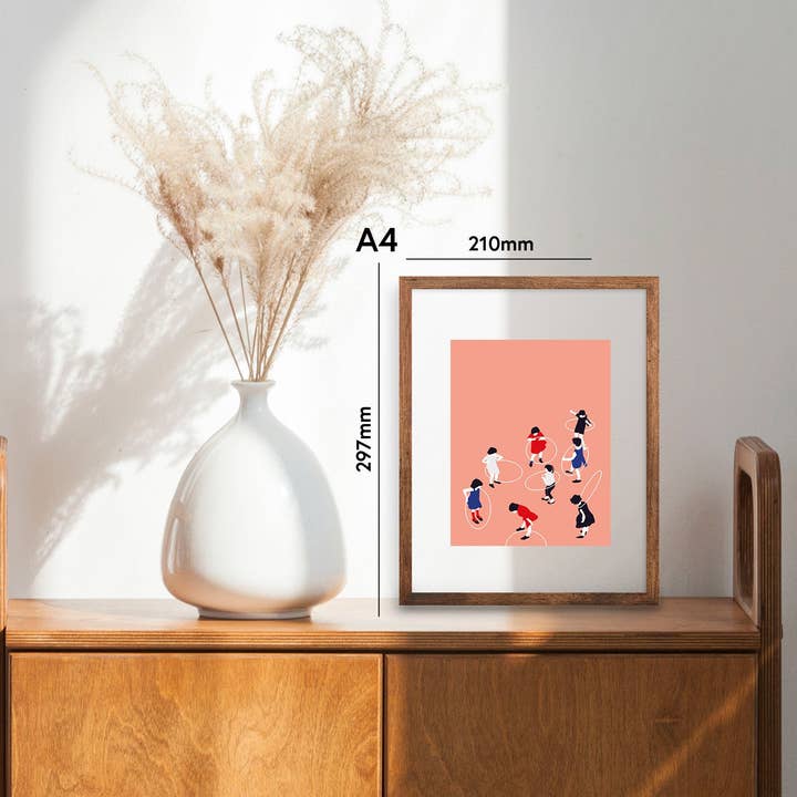 Margret Aurin – Engroshandel Kunsttryk – Kunsttryk LAD OS LEGE, børn leger, hula hoop