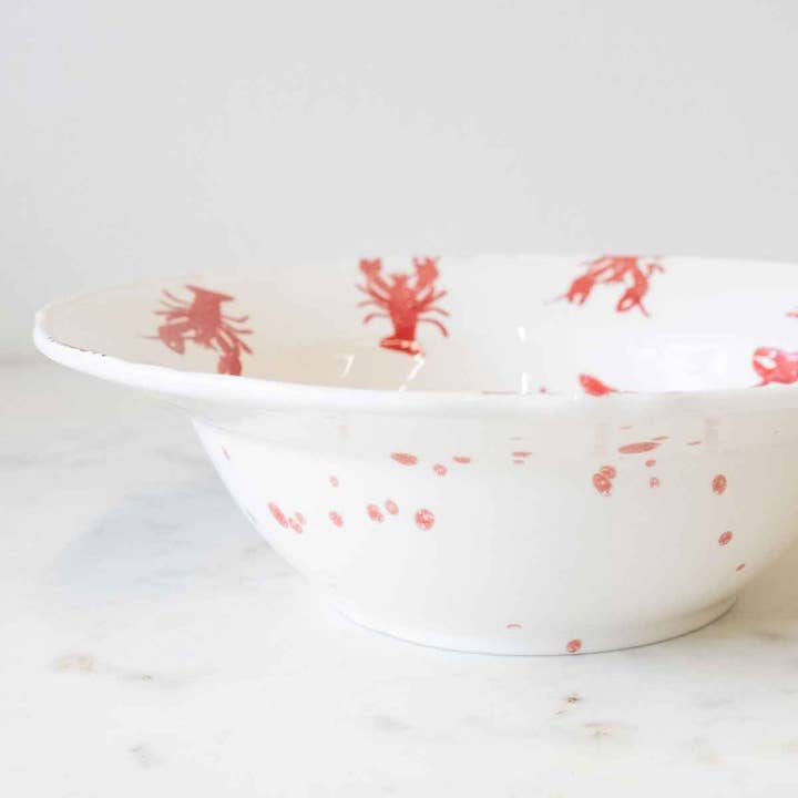 The Royal Standard - Wholesale Serve Bowl - Watercolor Crawfish Serving Bowl White/Red 12x12x3.51
