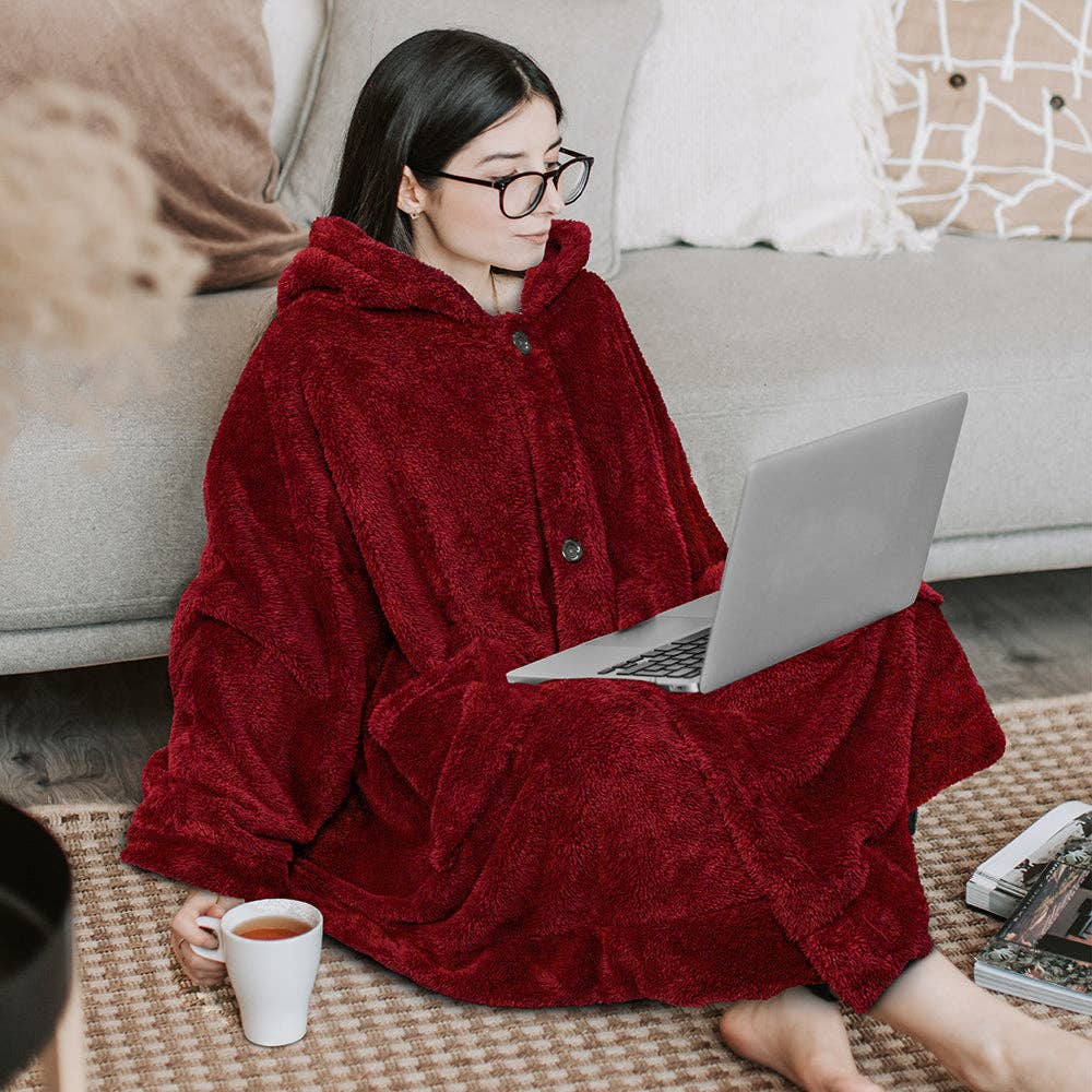 Pavilia - Wholesale Poncho - Women's - Angel Wrap Hoodie Sherpa Fluffy Poncho Blanket55