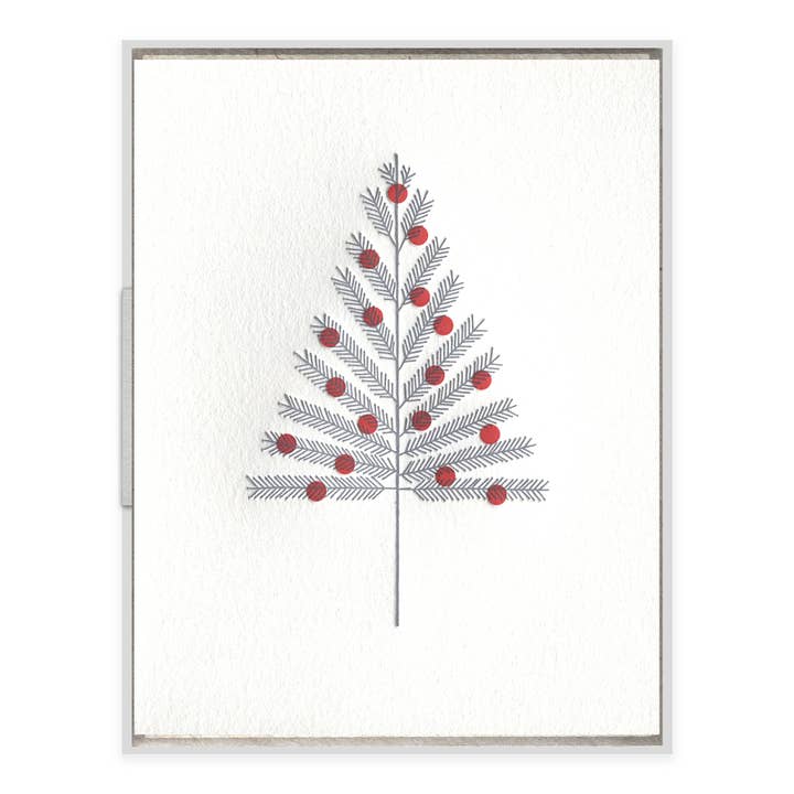 INK MEETS PAPER - Wholesale Christmas Card - Aluminum Tree Vintage Letterpress Christmas Card