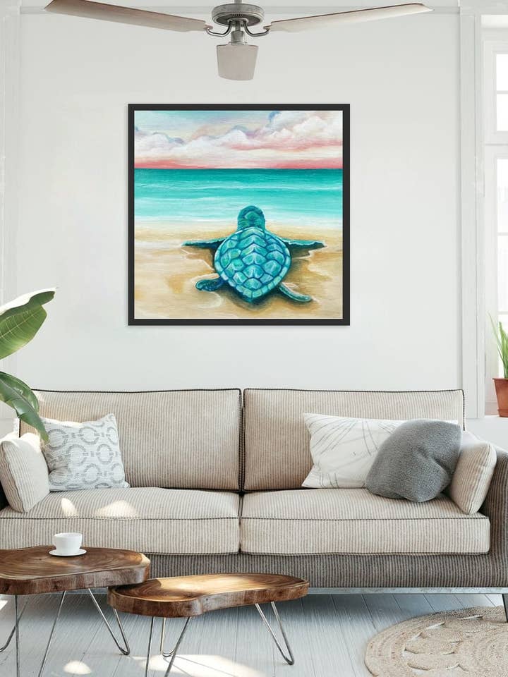 Sea turtle on the beach painting Serenity by the Shore for wholesale by Paula Freeman Art