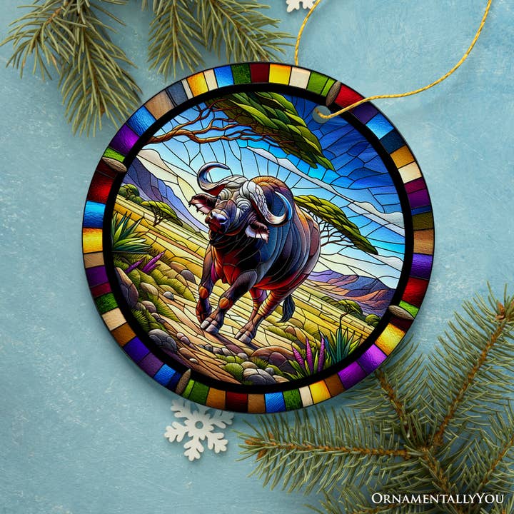 OrnamentallyYou - Wholesale Ornament - African Buffalo Stained Glass Style Ceramic Ornament3