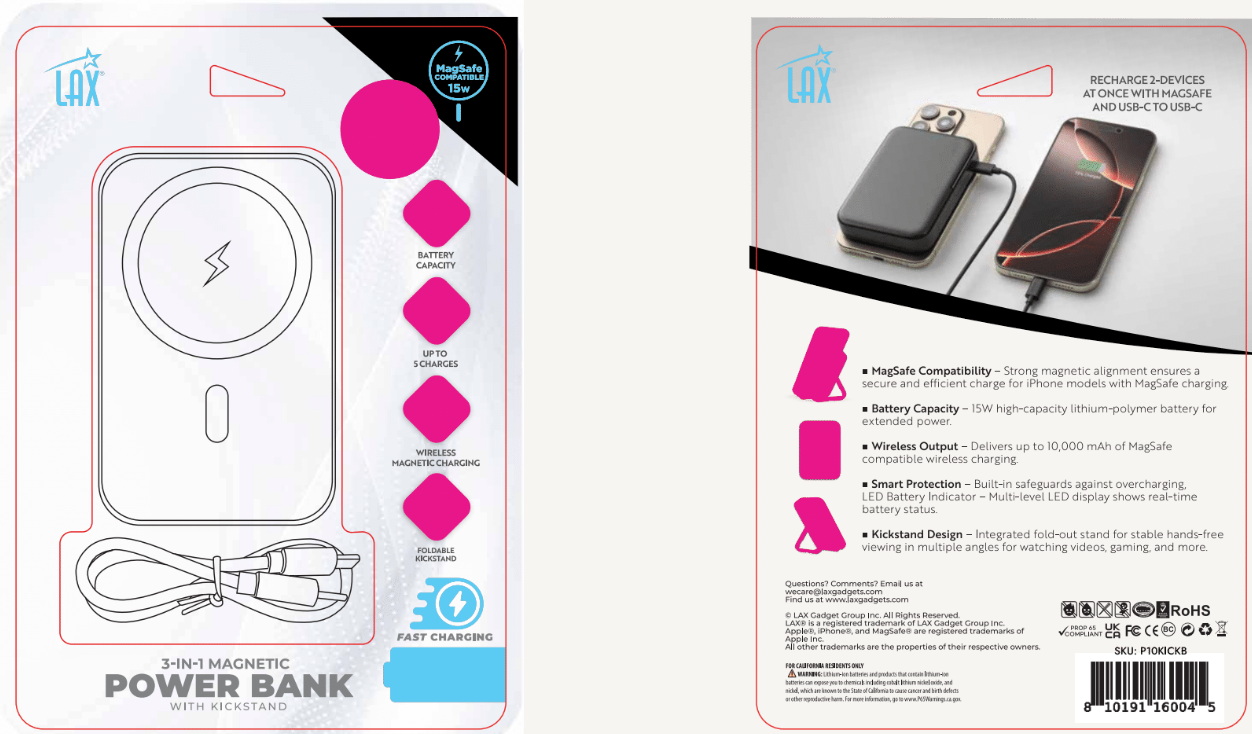 LAX Gadgets - Wholesale Portable Charger - MagSafe 10000mAh Power Bank with Kickstand- Retail Packaging12