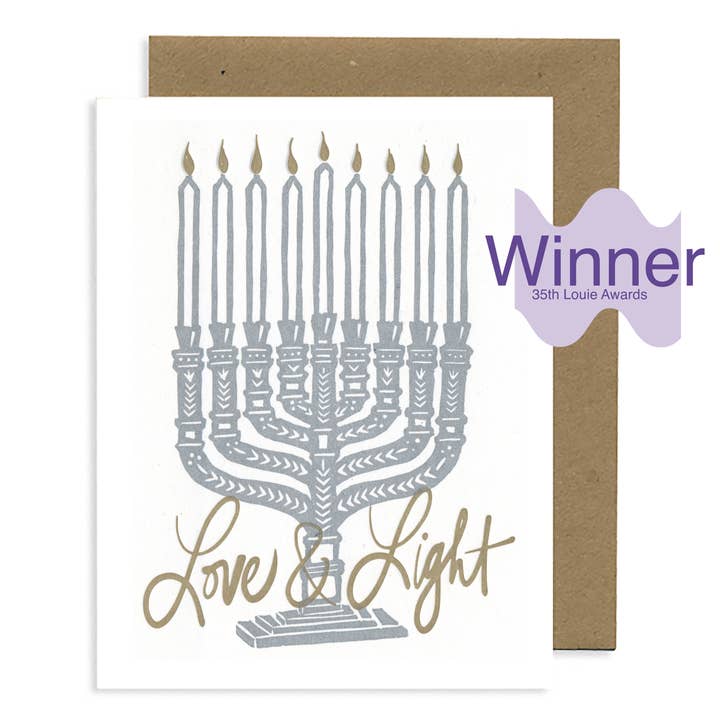 CARTE TYPOGRAPHIQUE Menorah Love & Light Hanukkah pour la vente par Lynn-oleum