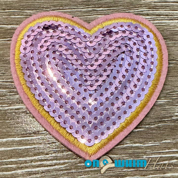 Roze en Gouden Pailletten Hart Strijkapplicatie voor wholesale door On a Whim Hats