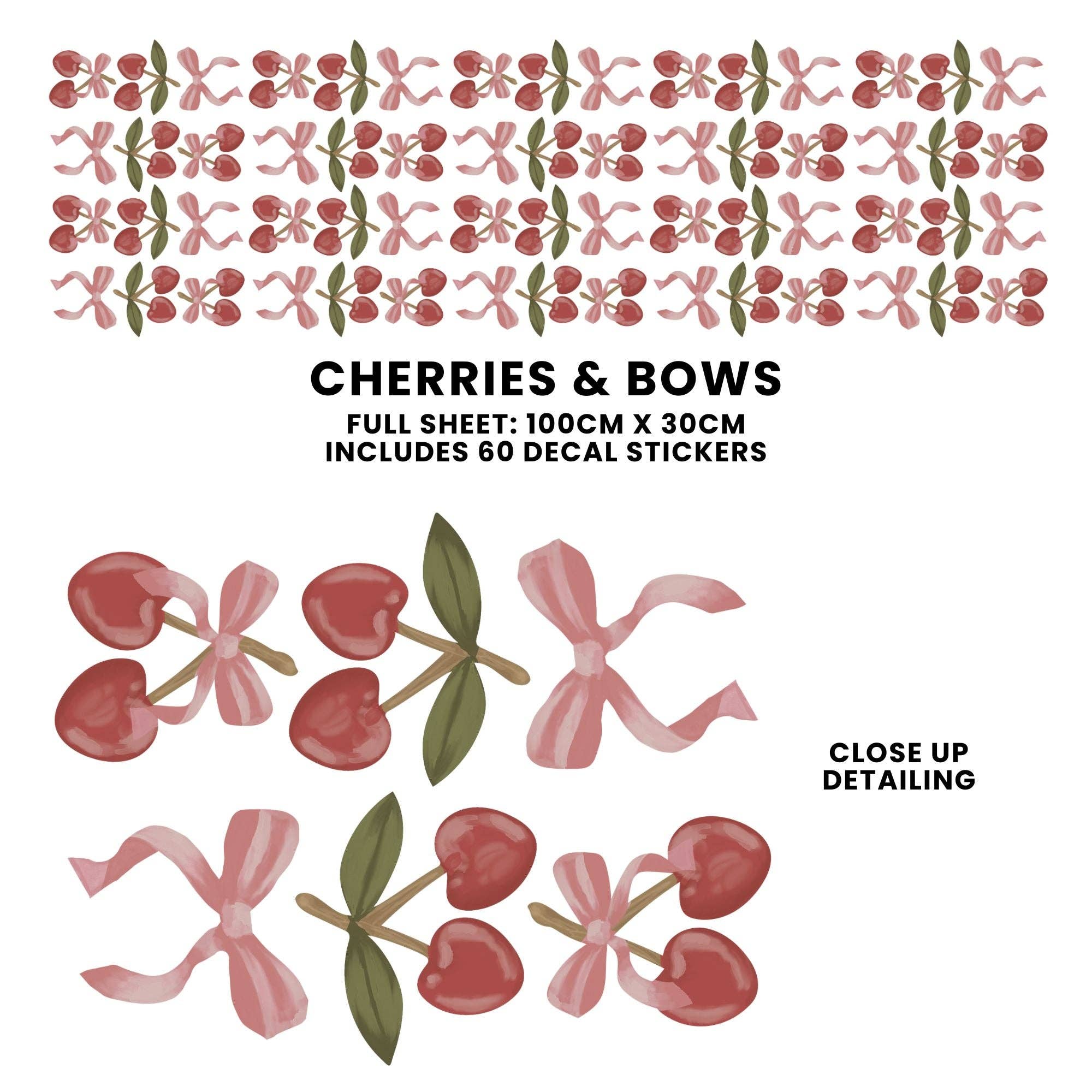 Cherrypick – wholesale Wall decal/stickers – Peel & Stick Fabric Wall Stickers - Cherries & Bows2