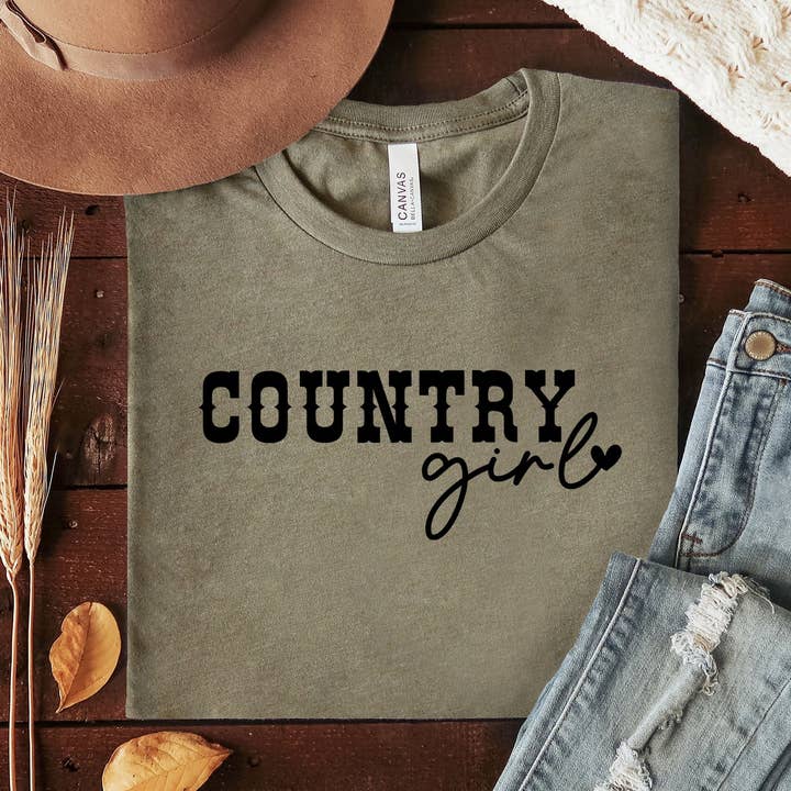 Country Girl Heart | Manches courtes et col rond pour la vente par Olive And Ivory Wholesale