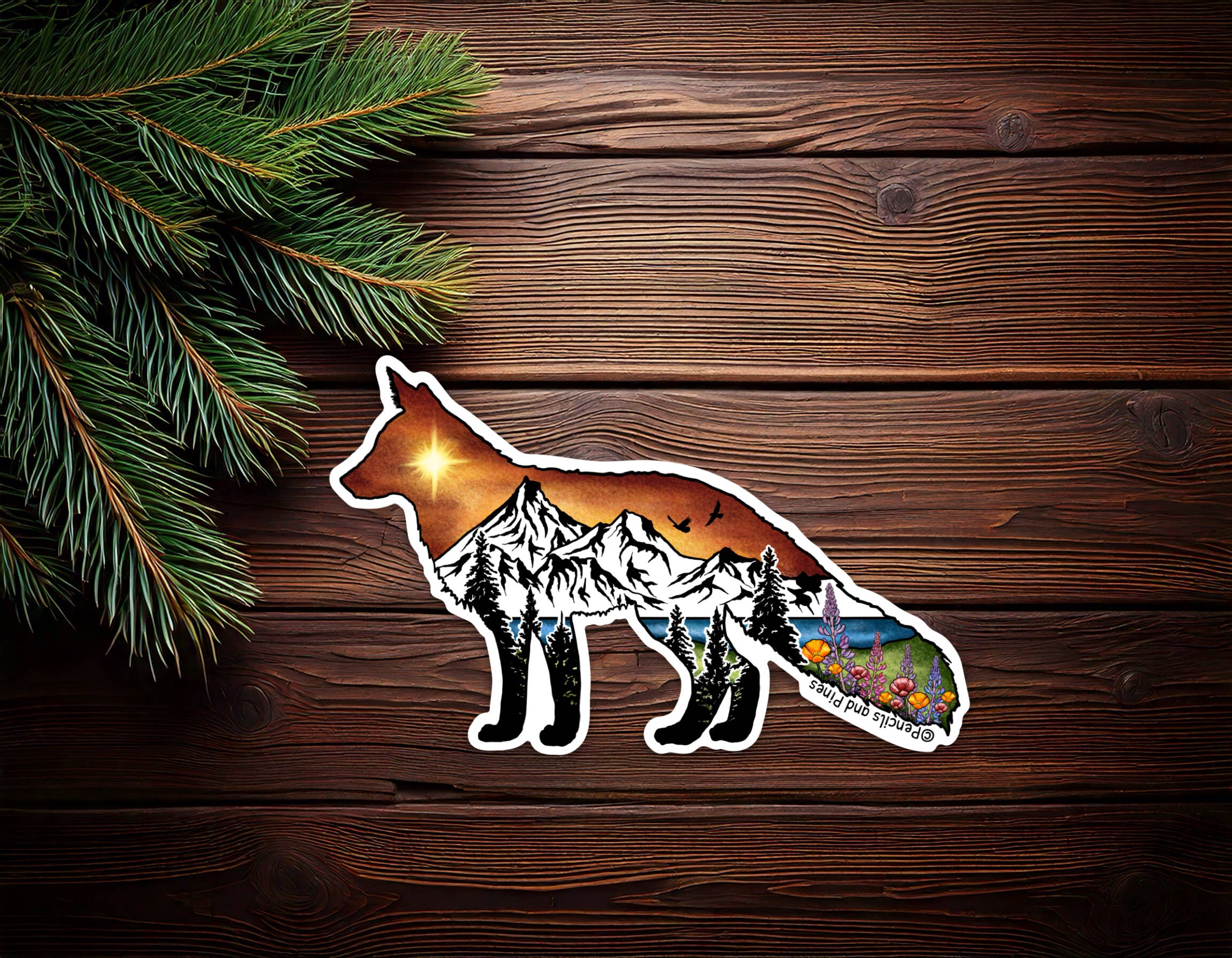 Pencils and Pines - Wholesale Sticker - Fox Sticker