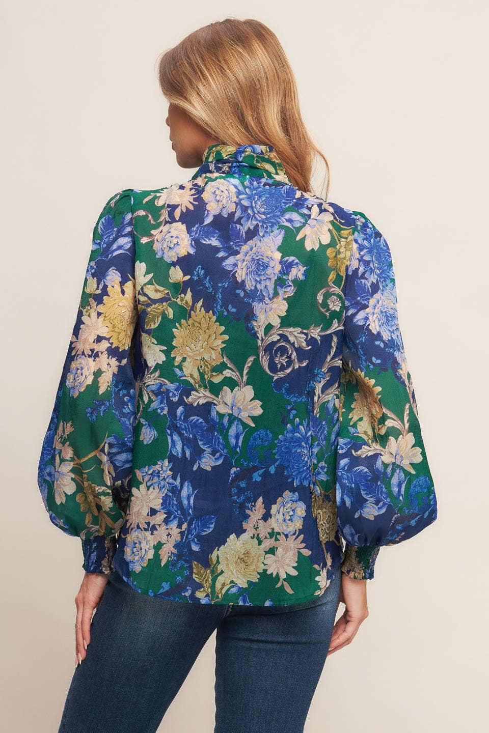 NAVY GREEN A printed woven top - IT13856 for wholesale on Faire3