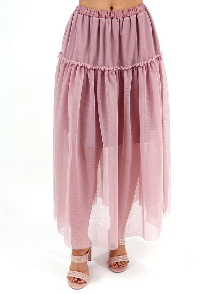 Mesh Tiered Maxi Skirt in Blush for wholesale on Faire6