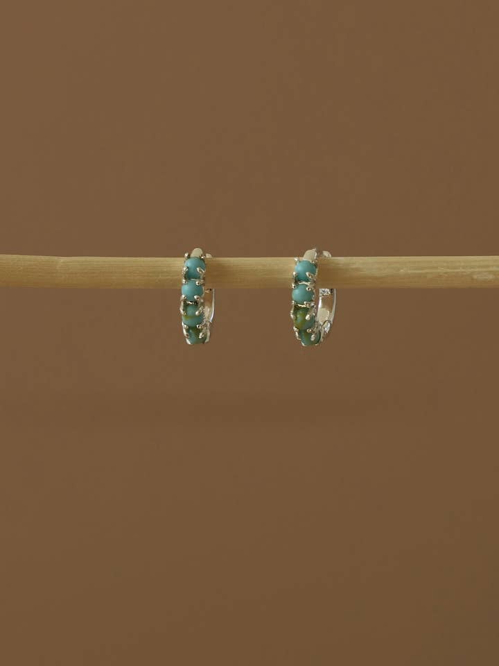 MINI SILVER TURQUOISE HOOPS for wholesale by Katie Waltman Jewelry