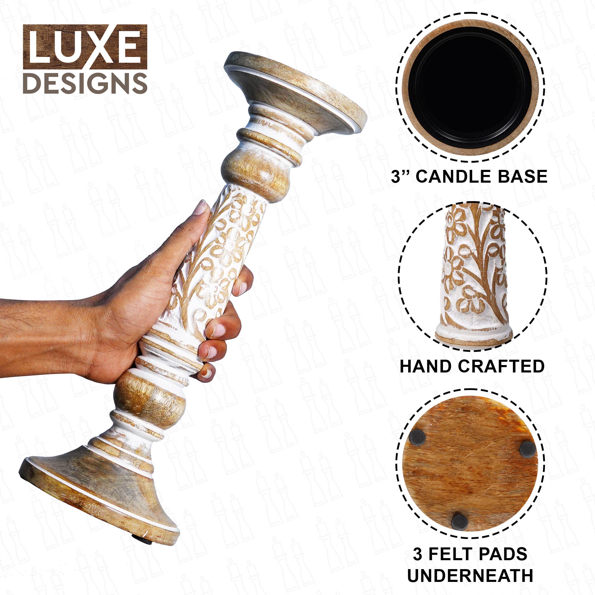 LuxeDesigns Co LLC - Wholesale Candle Holder - Candle Holders Wood - Hand Carved - Artisan Crafted3