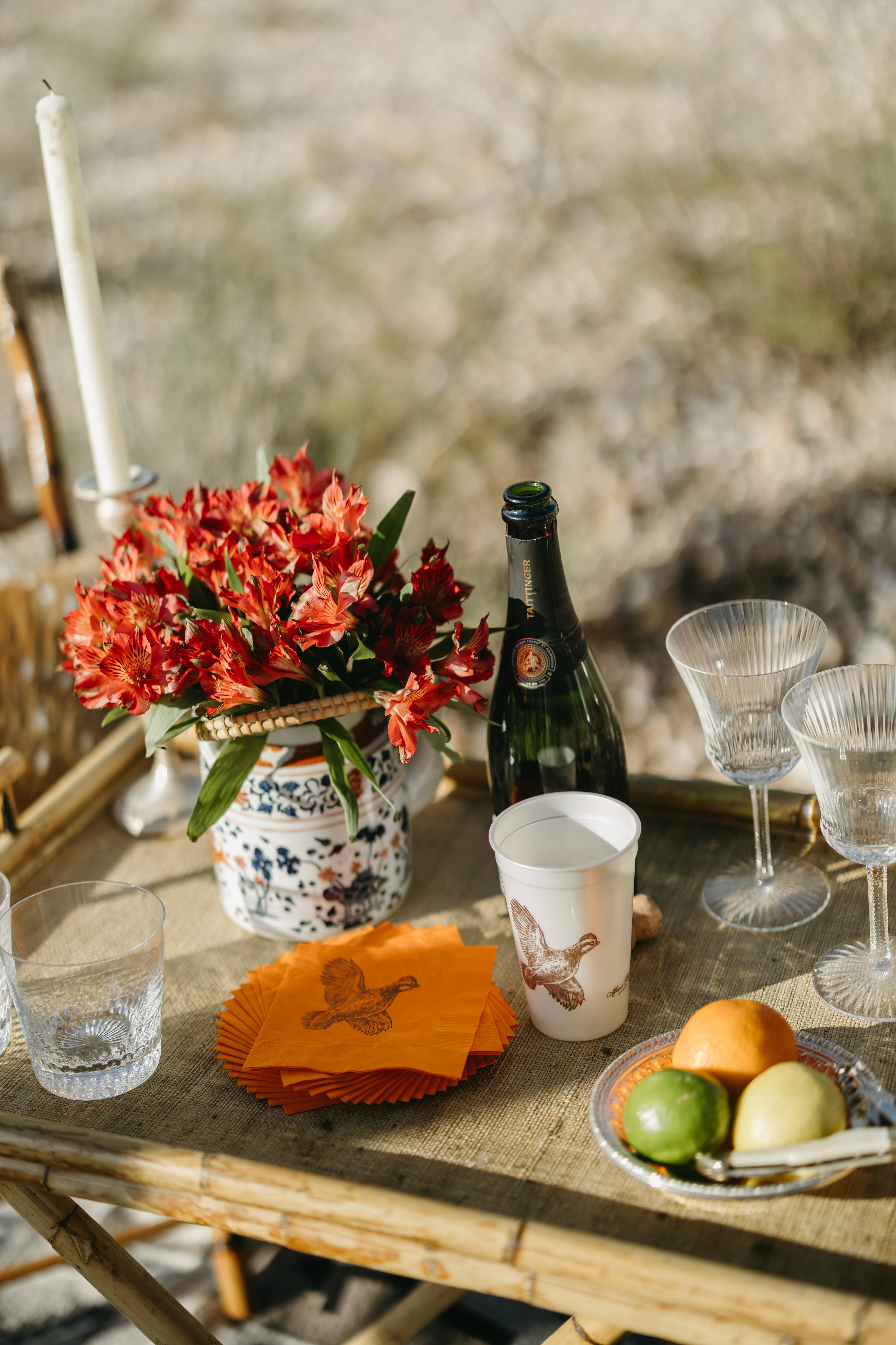 Alexa Pulitzer – Guardanapo descartável por atacado – Guardanapos para Bebidas na Cor Laranja com Estampa de Faisão3