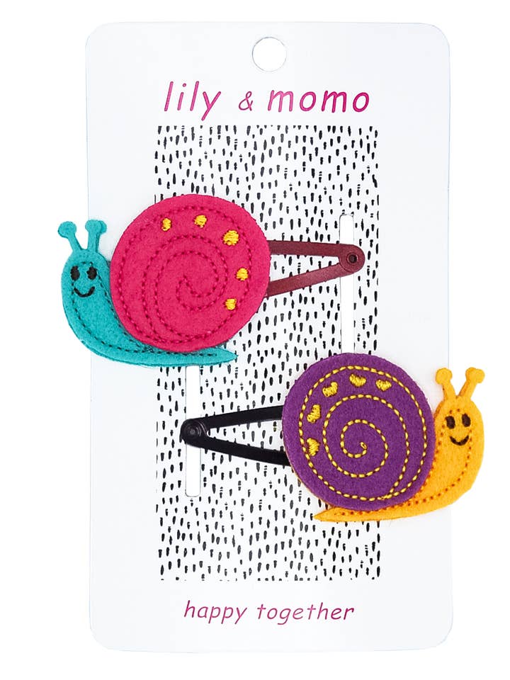 Silly Snail haarspeldjes - roze en paars voor wholesale door Lily and Momo