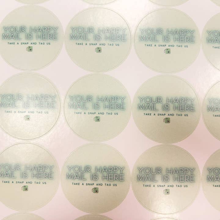 Green Happy Mail verpakking stickervel voor wholesale door The Small Business Handbook