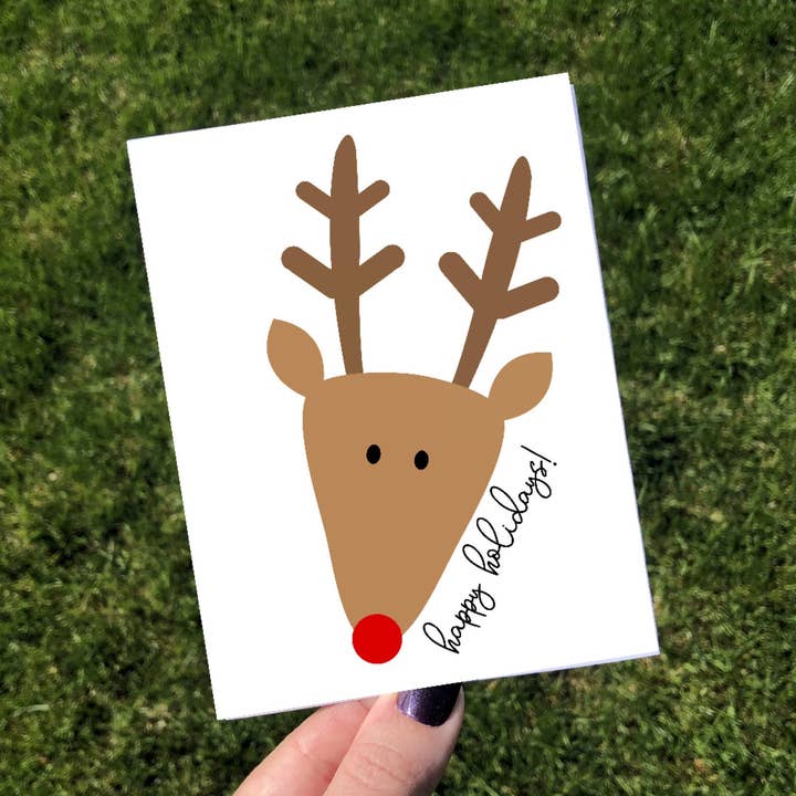 Tarjeta de felicitación navideña con diseño de reno lindo con Rudolph para venta al por mayor de Personal Paper Hugs